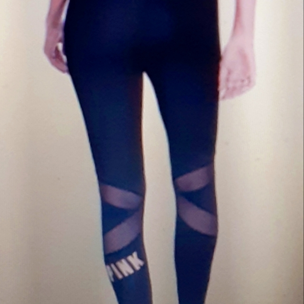 Victoria Secret Pink Cotton Mesh Panel Capri Leggings Large